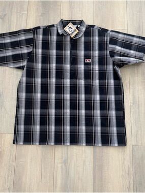 Ben Davis Navy Blue & Gray Plaid Short Sleeve Quarter sleeve shirt